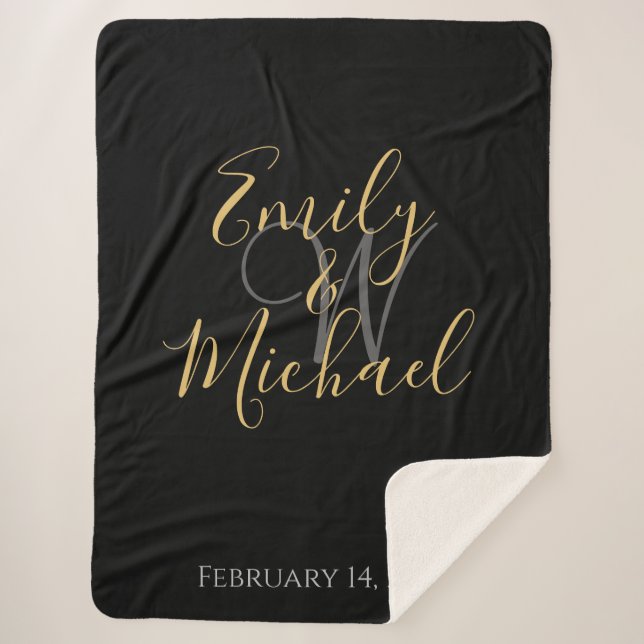 Cobertor Sherpa Elegante Monograma Inicial de Casamento em Script  (Frente)