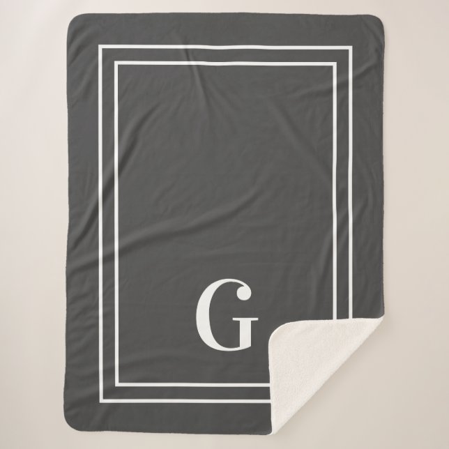 Cobertor Sherpa Elegante Monograma Para Ele Cinzas E Branco (Frente)