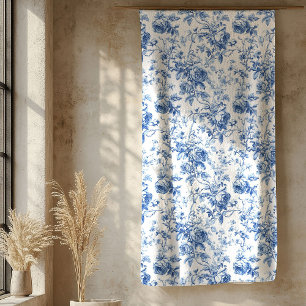 Cobertor Sherpa Elegante Padrão Floral de Rosas Toile Azul Marinho