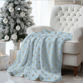 Cobertor Sherpa Elegantes Estrelas Azuis Douradas Vintage