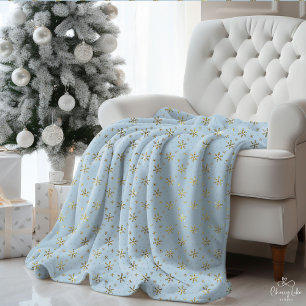 Cobertor Sherpa Elegantes Estrelas Azuis Douradas Vintage