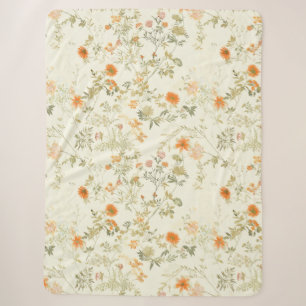 Cobertor Sherpa Elegantes flores silvestres laranja aquarela