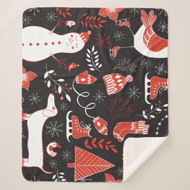 Cobertor Sherpa Elementos De Inverno: Bela Mão Desenhada. (Frente)