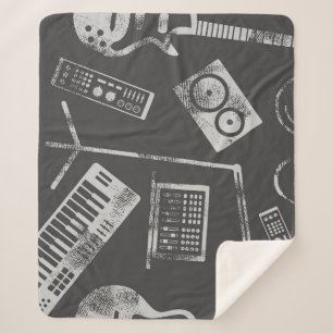 Cobertor Sherpa Elementos de música: vintage com tela de fundo con