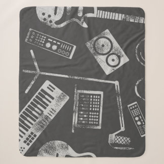 Cobertor Sherpa Elementos de música: vintage com tela de fundo con