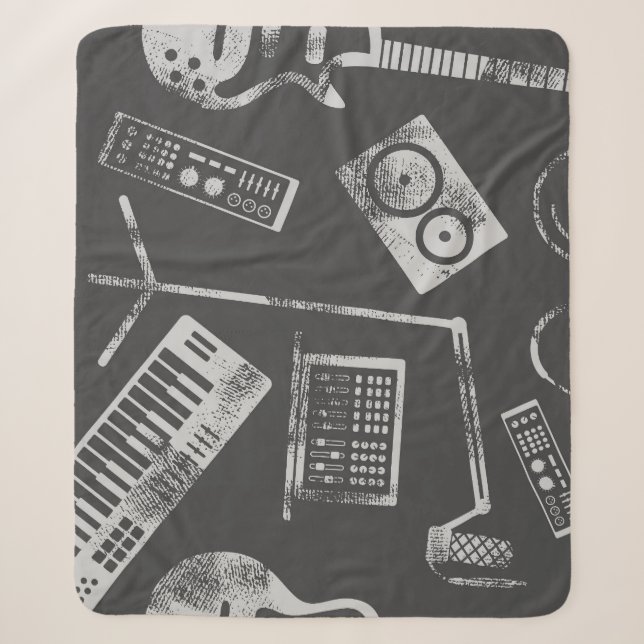 Cobertor Sherpa Elementos de música: vintage com tela de fundo con (Frente)