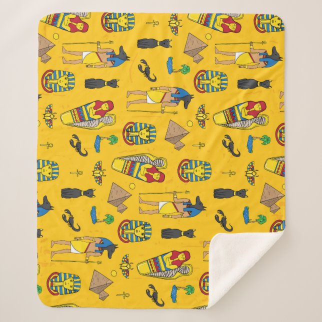 Cobertor Sherpa Elementos egípcios, Anubis, padrão das pirâmides. (Frente)