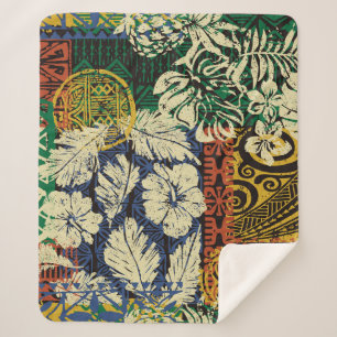 Cobertor Sherpa Elementos tribais havaianos e sistema de tecido de