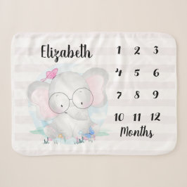 Cobertor Sherpa Elephant Butterflies Baby Milestone