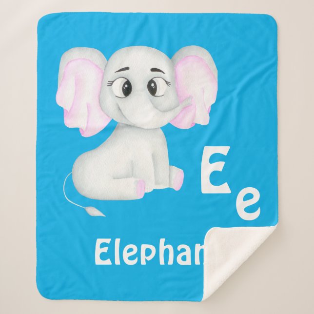 Cobertor Sherpa Elephant personalize ABC: Carta E - Adicione seu n (Frente)