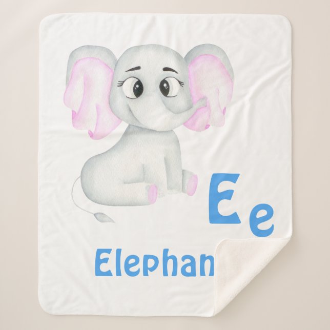 Cobertor Sherpa Elephant personalize ABC: Carta E - Adicione seu n (Frente)