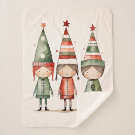 Cobertor Sherpa Elfos de Natal em Chapéus Festivos