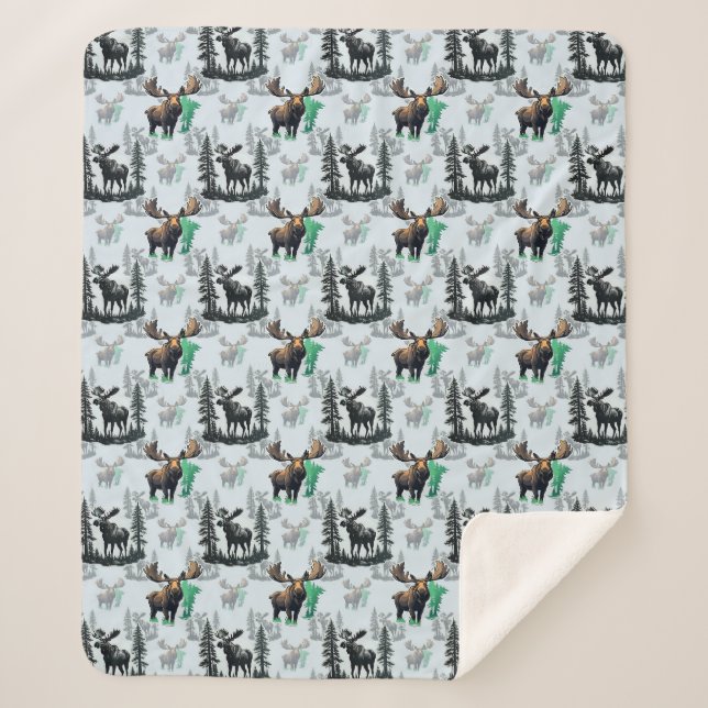 Cobertor Sherpa Elk Moose Antlers Deer Pattern Design (Frente)