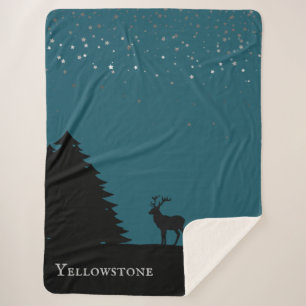 Cobertor Sherpa Ellowstone Sherpa Blanket Throw Elk e Estrelas