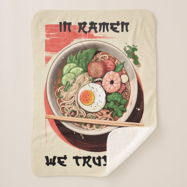 Cobertor Sherpa Em Ramen Confiamos em Bolsa para Amantes de Noodle (Frente)