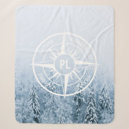 Cobertor Sherpa emblem monograma estrela bússola floresta de abeto