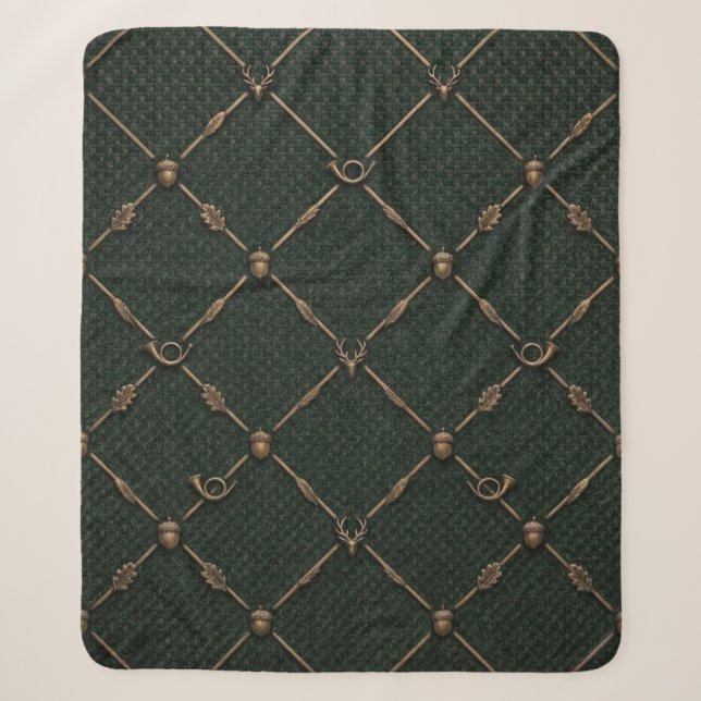 Cobertor Sherpa Emblema de Caça em Bronze (Frente)
