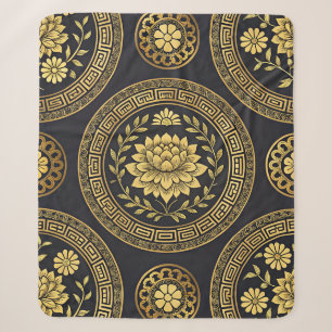 Cobertor Sherpa Emblema de Ouro Mandala Lotus de Luxo