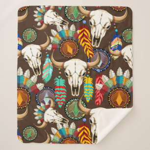 Cobertor Sherpa Emblema Nativo Americano de Crânio de Búfalo