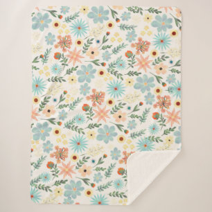 Cobertor Sherpa Embrulho Branco com Design Floral Colorido Bonito 