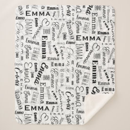 Cobertor Sherpa Emma Custom Name Black White