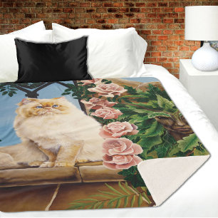 Cobertor Sherpa Encantadora Rosa Persian Cream Cat Floresta Dríade