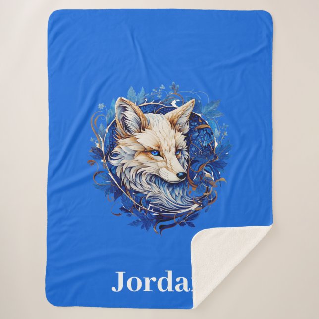 Cobertor Sherpa Encantando Raposa com Nome Personalizado (Frente)