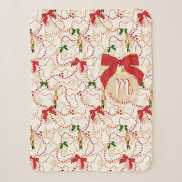 Cobertor Sherpa Enfeite de Monograma de Noz Nutcracker de Creme Fe
