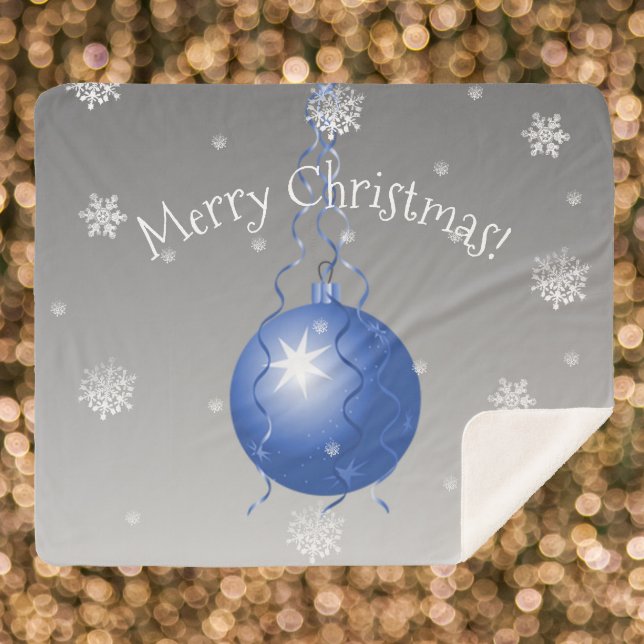Cobertor Sherpa Enfeites de natal Rico azul Sherpa Blanket (Blue Fancy Christmas Ornament Sherpa Blanket)