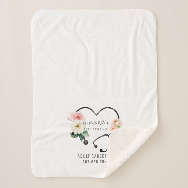 Cobertor Sherpa Enfermeiro Promocional Floral de Estetoscópio (Frente)