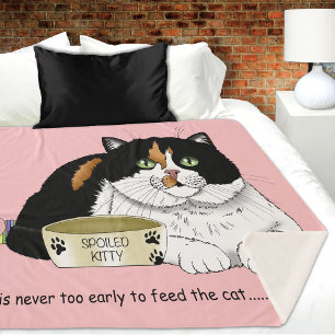 Cobertor Sherpa Engraçado Gato Malhado Mimado Alimentar Gato Rosa
