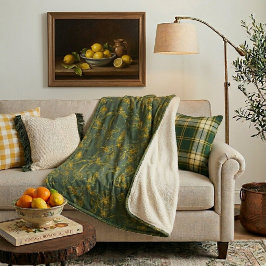 Cobertor Sherpa Esboço de Limão Amarelo sobre Verde Escuro
