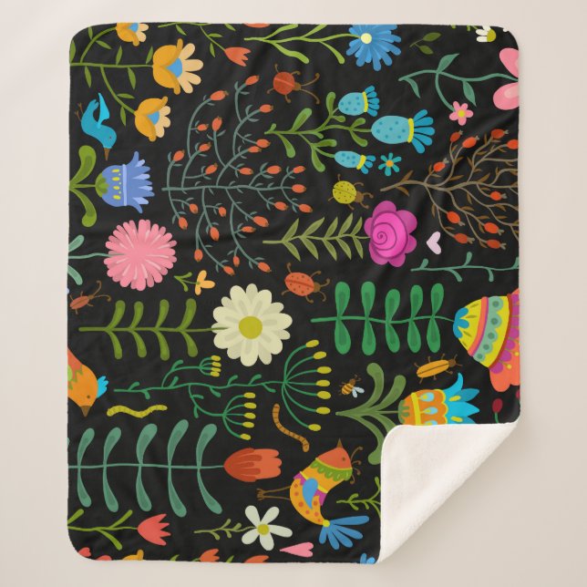 Cobertor Sherpa Esboço floral, padrão artístico perfeito. (Frente)