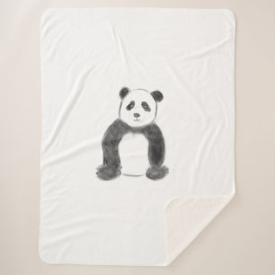 Cobertor Sherpa Esboço preto e branco do panda