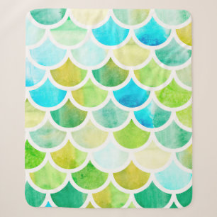Cobertor Sherpa Escala de sereia. Balanças de peixe de aquarelas.