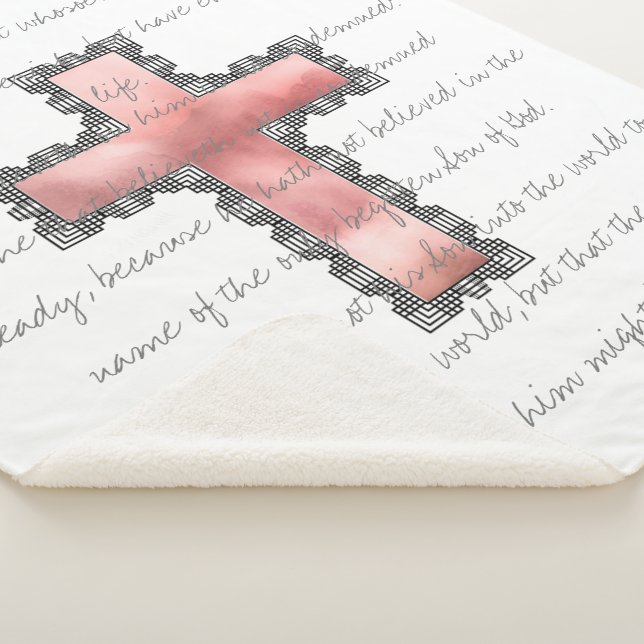 Cobertor Sherpa Escritura Cruzada Cristã Elegante Rosa Verse (3/4)