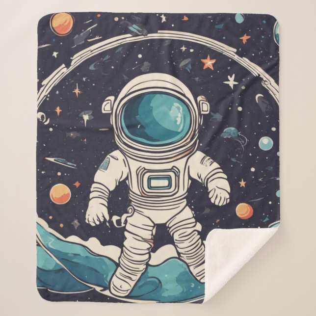 Cobertor Sherpa Espaço Astronauta e Planetas (Frente)