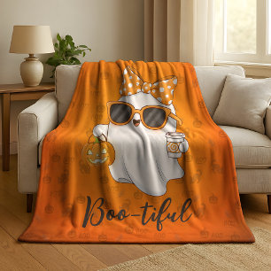Cobertor Sherpa Especiaria Ghost Pumpkin do Halloween Bonita Perso