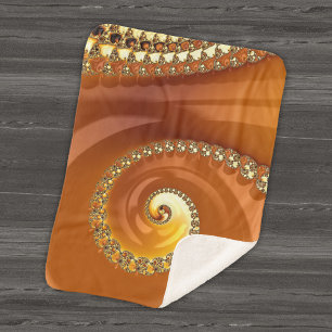 Cobertor Sherpa Espiral Fractal de Gradiente Laranja Dourado Abstr
