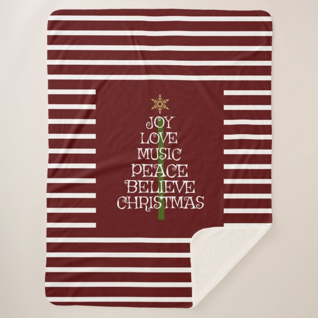 Cobertor Sherpa Espírito Branco/Vermelho Cinto de Natal em Árvore (Frente)