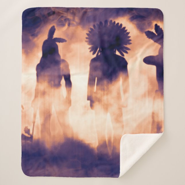 Cobertor Sherpa Esquecidos Guerreiros Nativos Americanos Emergindo (Frente)