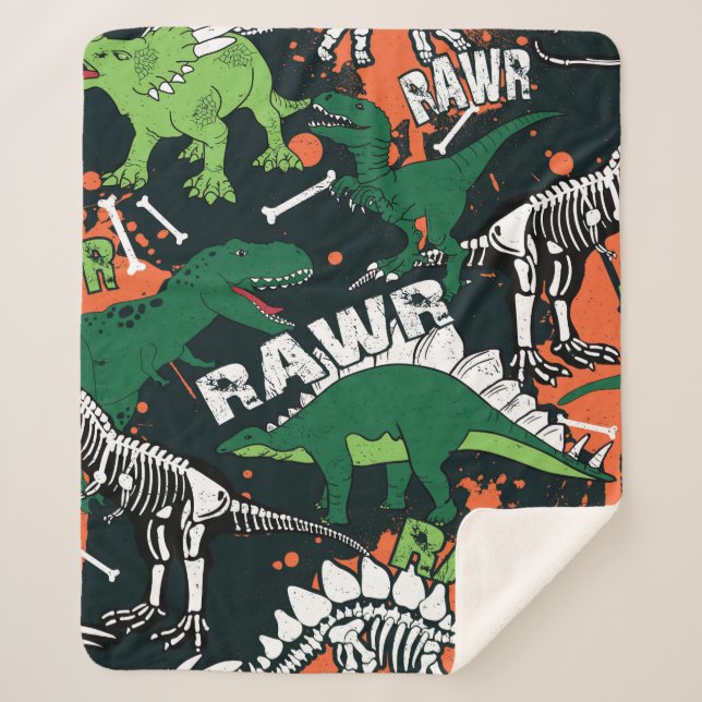 Cobertor Sherpa Esqueleto de dinossauro. Padrão de gradação de saf (Frente)