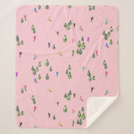 Cobertor Sherpa Esquiadores cor-de-rosa esquiando no Natal abrindo