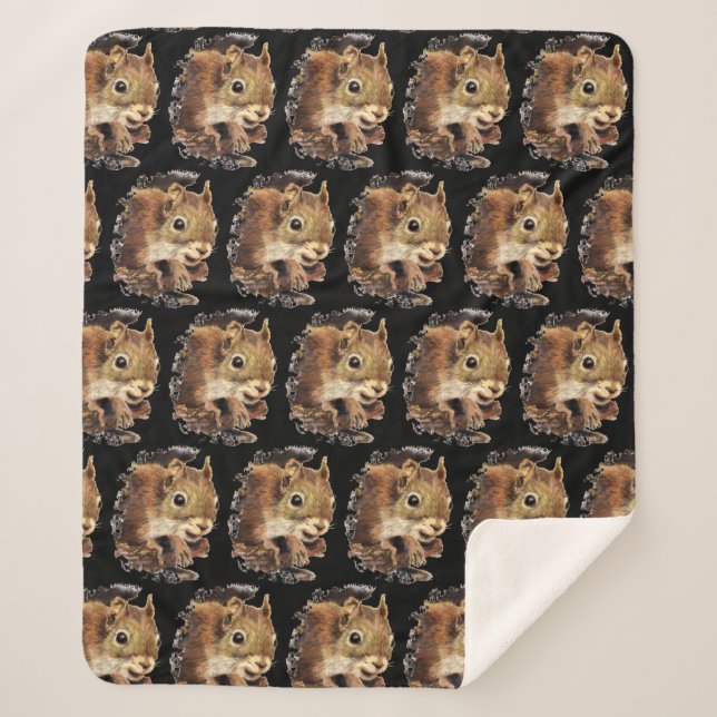 Cobertor Sherpa Esquilo bonito, curioso, diversão animal, árvore d (Frente)