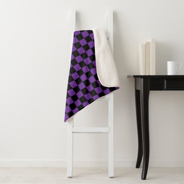 Cobertor Sherpa Estampa Xadrez Preto e Roxo (In Situ)