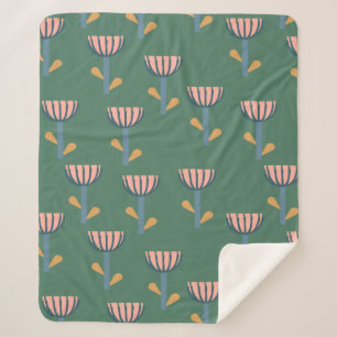 Cobertor Sherpa Estilo de Folga Escandinavo Padrão Floral em Verde