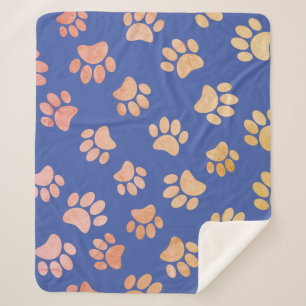 Cobertor Sherpa Estilo de Vintage - Pata de Cachorro Imprime Azul