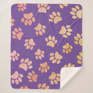 Cobertor Sherpa Estilo de Vintage - Pata de Cachorro Imprime Roxo
