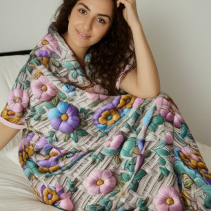 Cobertor Sherpa Estilo Floral bordado   Enxergar & Cozy