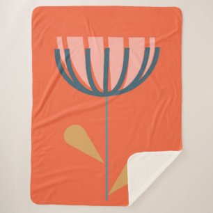 Cobertor Sherpa Estilo Foliar Escandinavo Arte Floral Flor Laranja